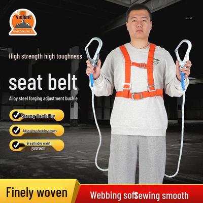 Orange Polypropylene Safety Harness with 5-Point Fall Protection, Double Back, High-Altitude Belt, Large & Small Hooks