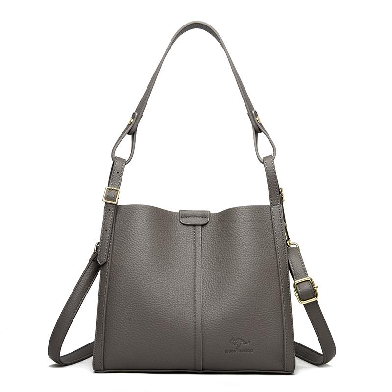 2025 Solid Color Shoulder Bag for Women High-quality Soft Leather Casual Tote Bag Ladies Vintage Crossbody Messenger Handbag Sac