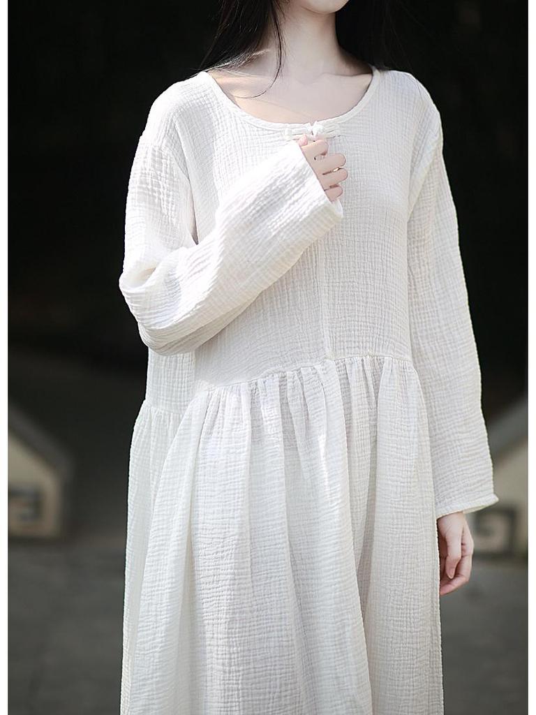 Women's Double-Layer Cotton and Linen Retro Long Dress - Cool, Gentle Style, Available In 4 Colors