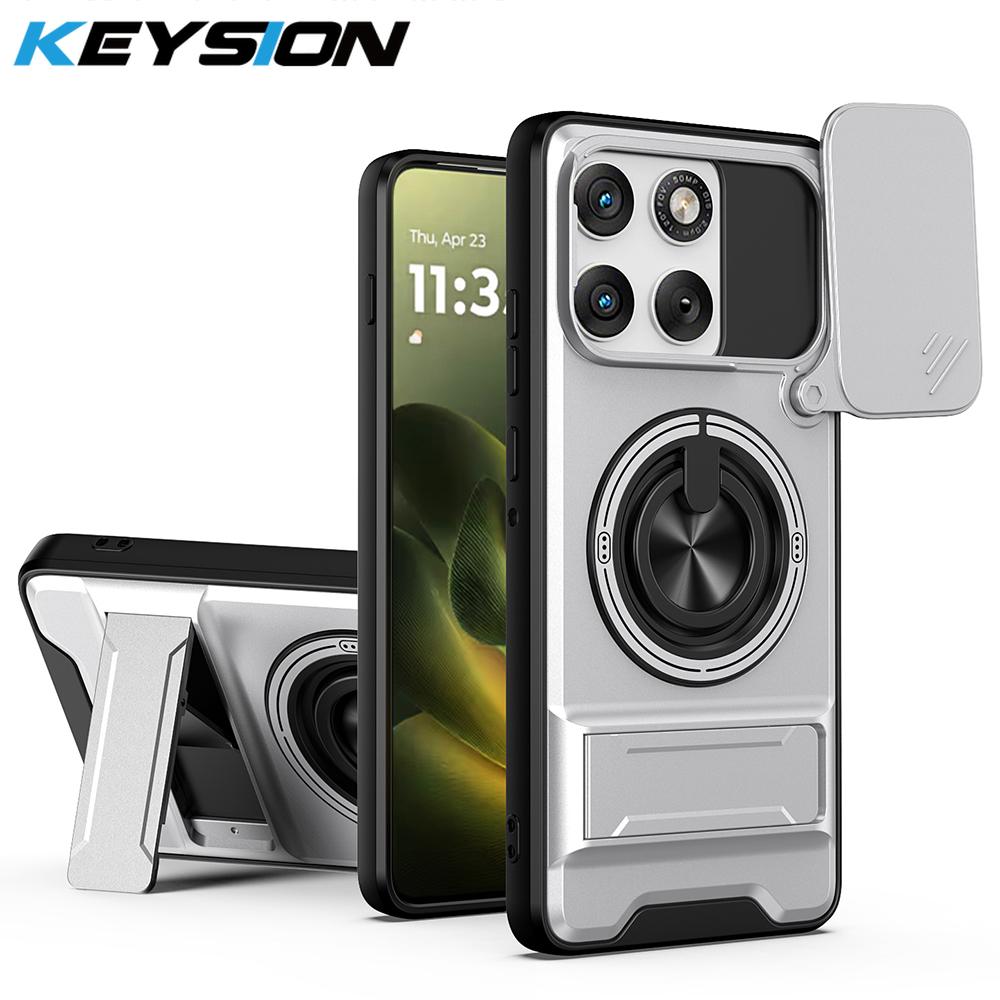 KEYSION Magnetic Phone Case for Motorola MOTO Edge 70 5G Slide Camera Protection Upright Kickstand 360° Ring Shockproof Cover