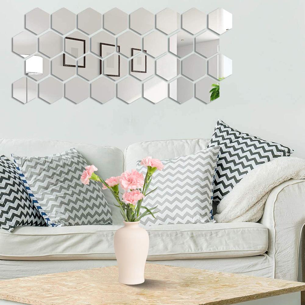 Removable Decals Hexagonal Mirror Mirror Stickers Peel-and-stick