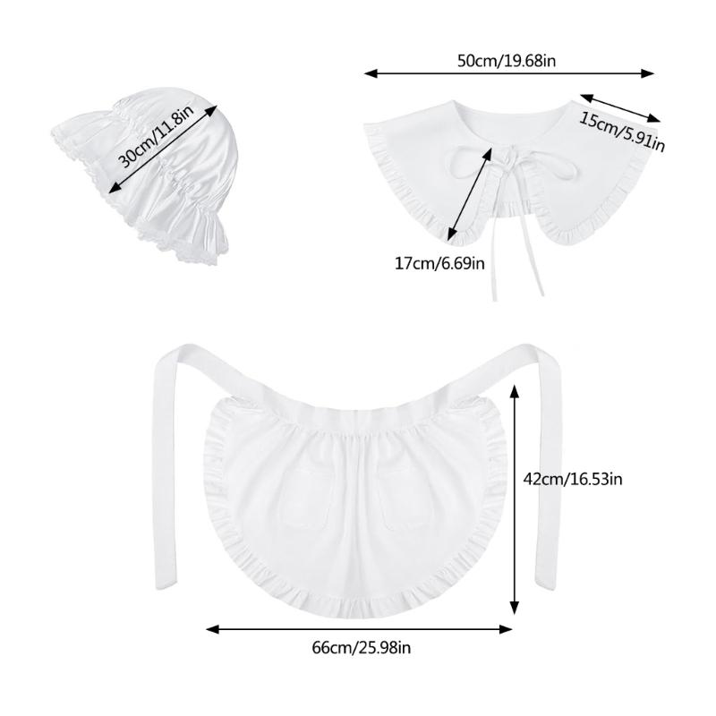 3 Pcs Colonial Apron Pilgrim Costume Set Colonial Costume Set White Mobs Caps Half Apron for Girl Maid Costume Cosplay