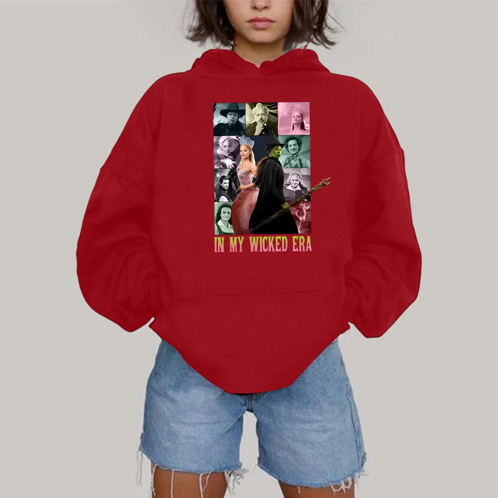 

Жіночий модний повсякденний худі з довгим рукавом з принтом S винний