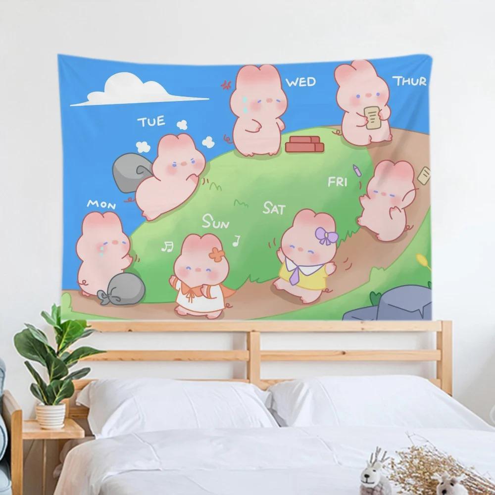 Cute Rabbit Tapestry Office Living Room Decoration Home Wall Tapestry
