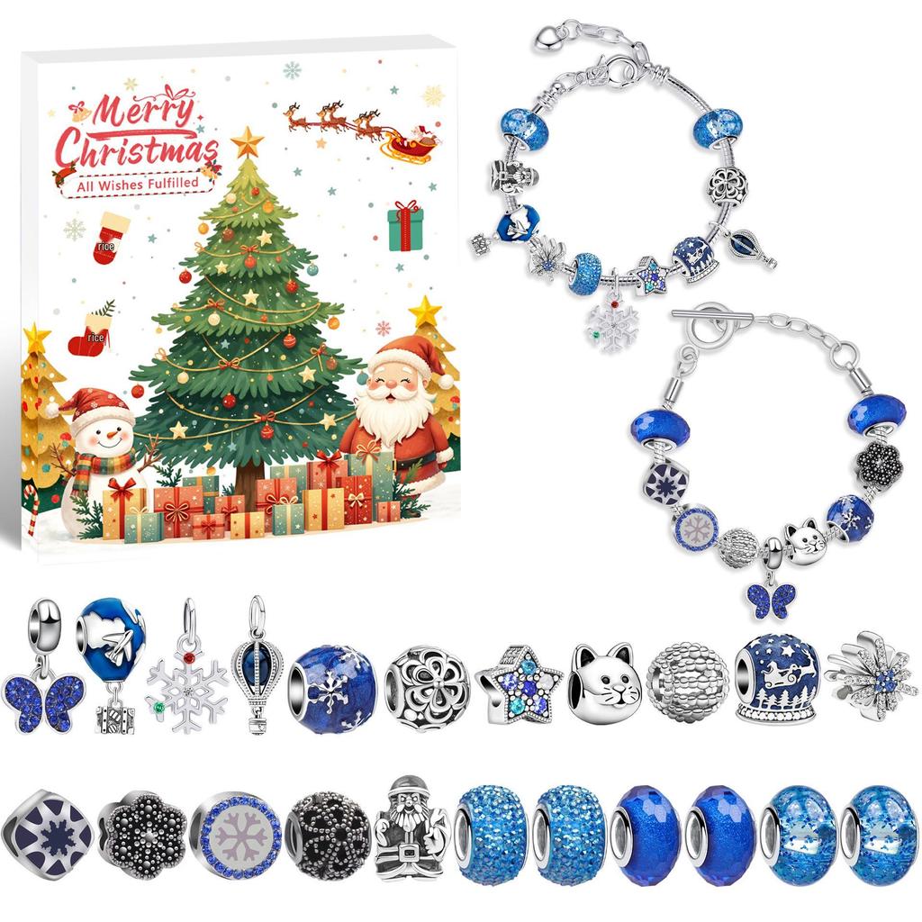 European & American DIY Christmas Cartoon Snowman Crystal Beaded Bracelet Set for Children