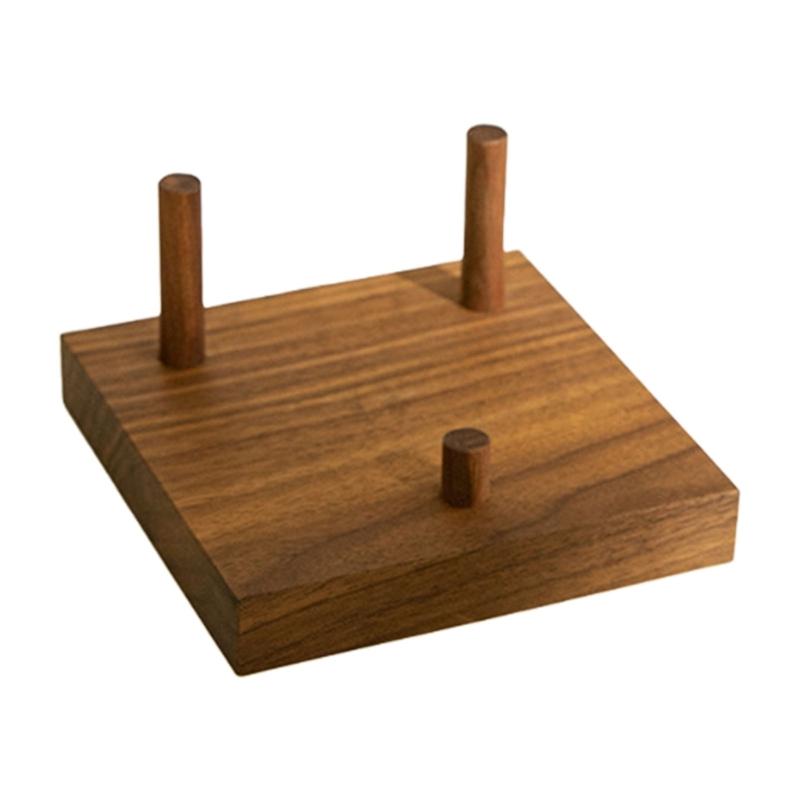 Natural Wooden Display Stand With 3 Peg Rock Holder Square Base For Home Decors And Collectibles Minerals Agates Holder