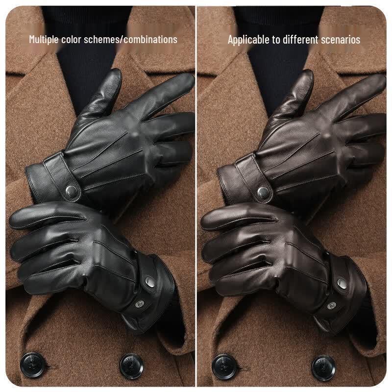 JIUMU Men's Warm Sheepskin Leather Gloves