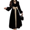 Autumn large size strap bow French dress fat mm women's high-end velvet thin dress long skirt