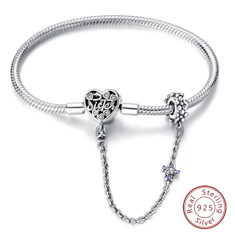 Original 925 Silver Heart Star Moon Snowflake Butterfly Bracelets 17 20CM For Women DIY Charms Jewelry Gifts