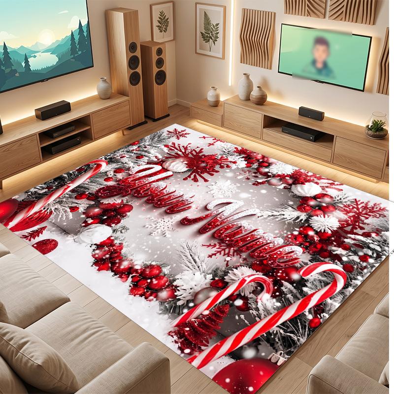 Winter Theme Soft Crystal Velvet Rug Custom Name & Text Print Non Slip Floor Rug for Bedroom Living Room