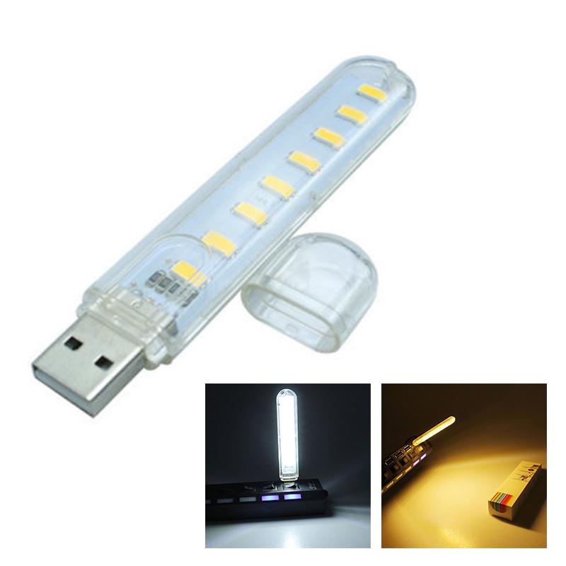 USB 8 LED Night Light Lamp Portable Mini Pocket Computer Camping Outdoor Torch