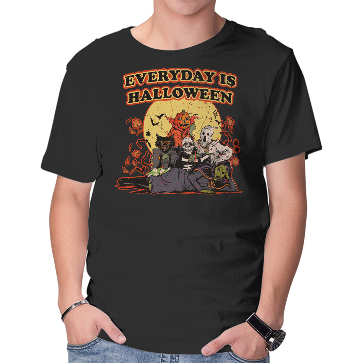 Unisex Crew Neck T-Shirt Everyday Is Halloween Graphic Short Sleeve Casual Tee XL