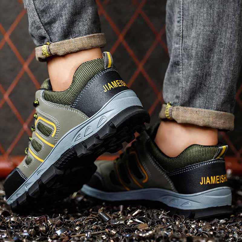 Oulylan Male Lightweight Breathable Safety Shoes Wear Resistant Footwear Steel Toe Protective Boots Puncture-Proof Work Sneakers
