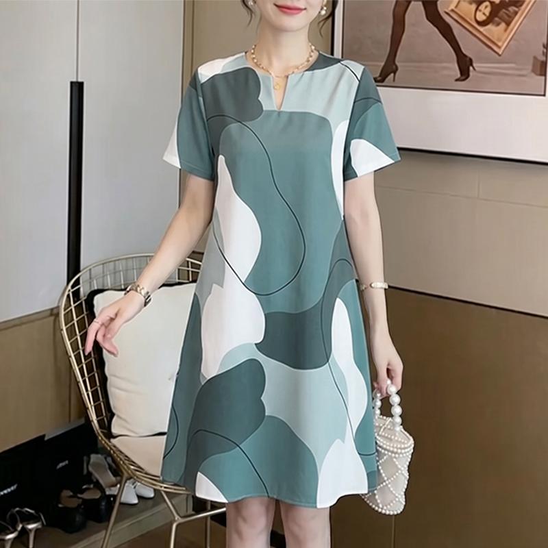 ZANZEA Women Casual V-Neck Short Sleeve Loose Summer Print Dress