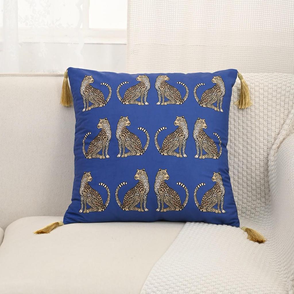 Nordic Luxury Leopard Print Gold Tassel Pillowcase for Living Room Sofa