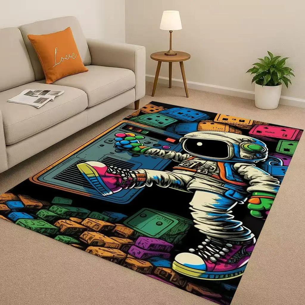 3D Cartoon Astronaut Spaceman Planet Living Room Non-Slip Area Rug Carpet for Bedroom Playroom Sofa,Home Decor Doormat Christmas