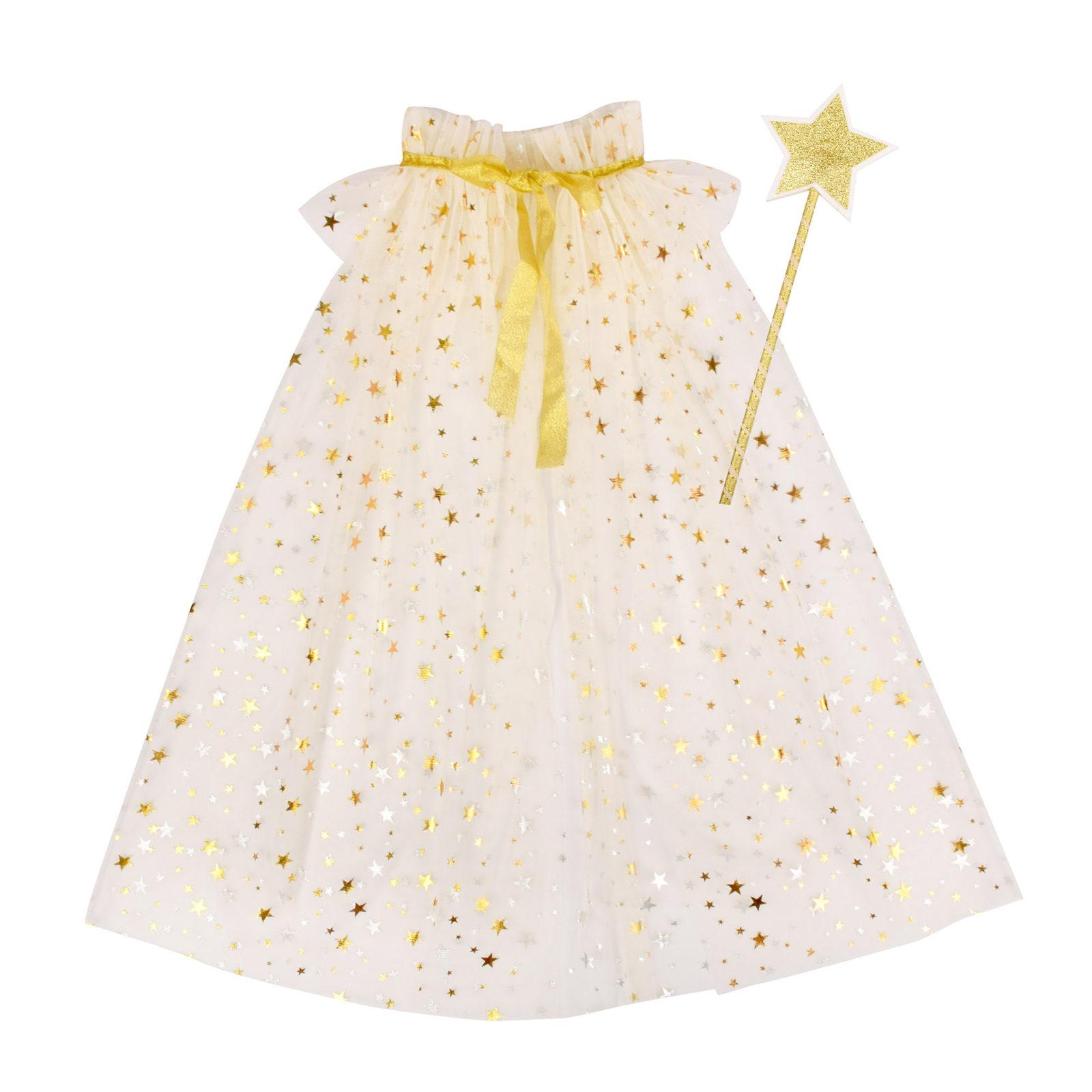 

Дитяча зіркова паличка та прозорий плащ феї для вечірок і фотозйомок. Зручна тюлева накидка з відповідною паличкою феї різнокольоровий