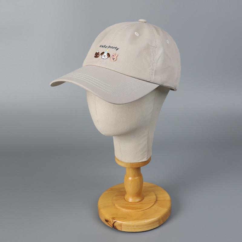 Korean Cute Dog Embroidery Baseball Cap Women Summer Casual Curved Brim Soft Top Pure Cotton Sun Baseball Cap