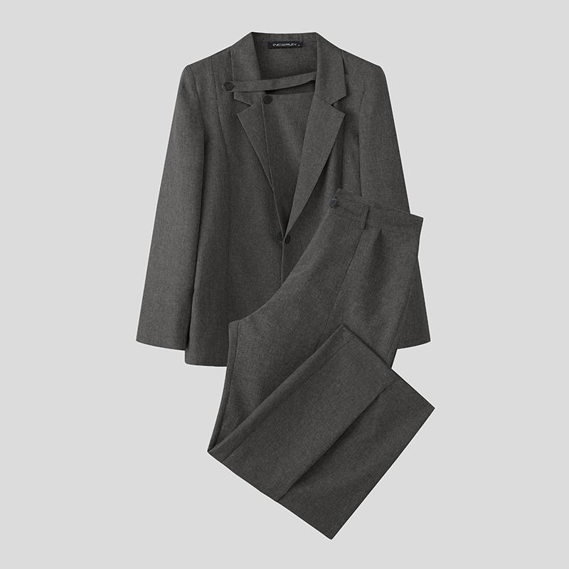 

INCERUN Men Sets Lapel Neck Wrap Blazer Tops and Trousers Long Pants Casual Suits Outfits 3XL сірий колір