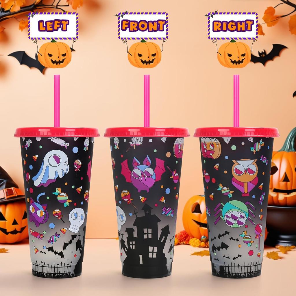 Color Changing Cups, 5-Pack 24 oz Plastic Cups with Lids and Straws, Tumblers and Water Glasses for Adults, Kids Party, Cute Cups for Ice Drink