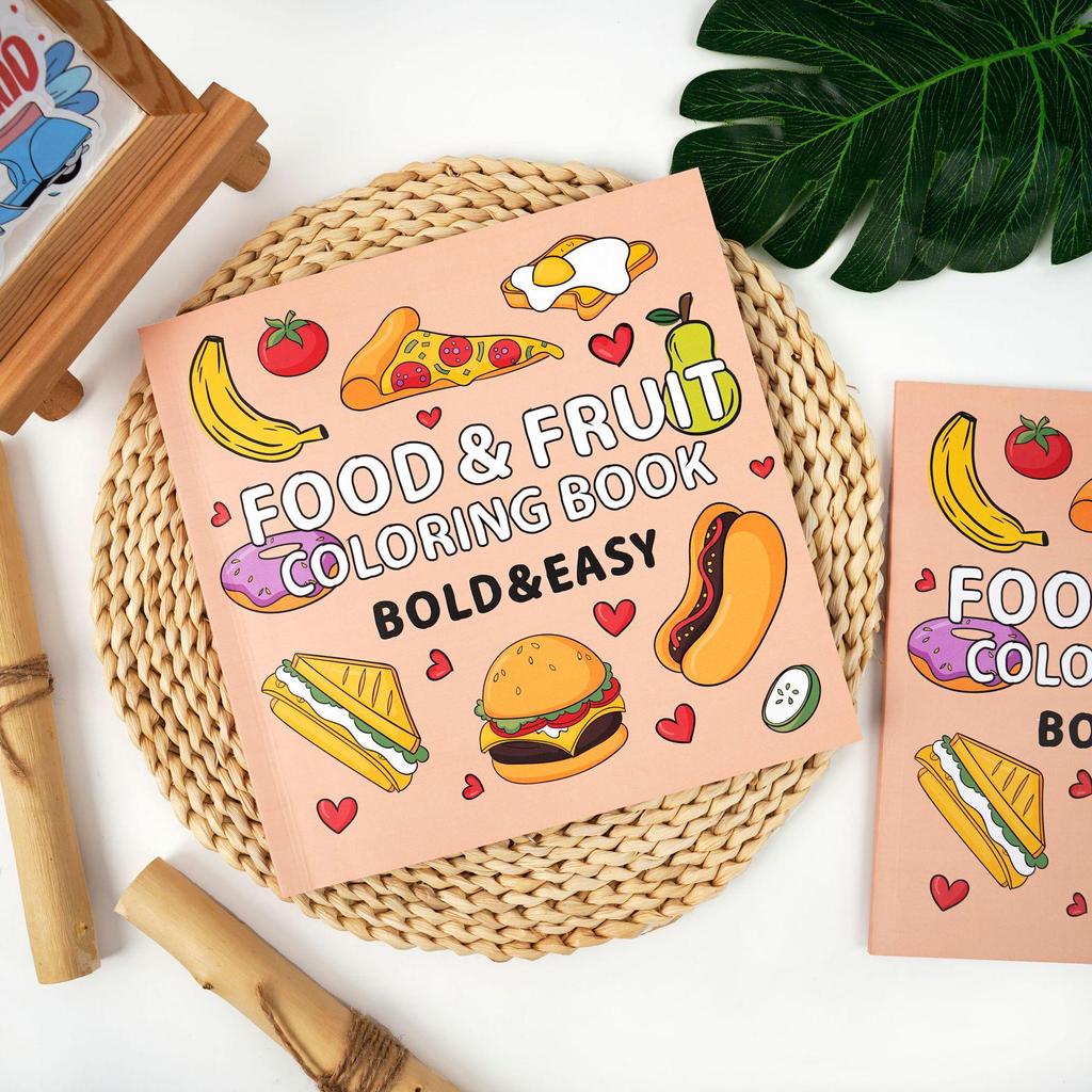 40-Page Fruit & Food Cartoon Doodle Coloring Book for Kids Aged 4+
