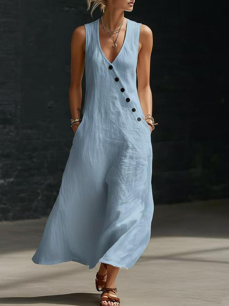 2026 European Women's Summer V-neck Sleeveless Casual Tank Dress
