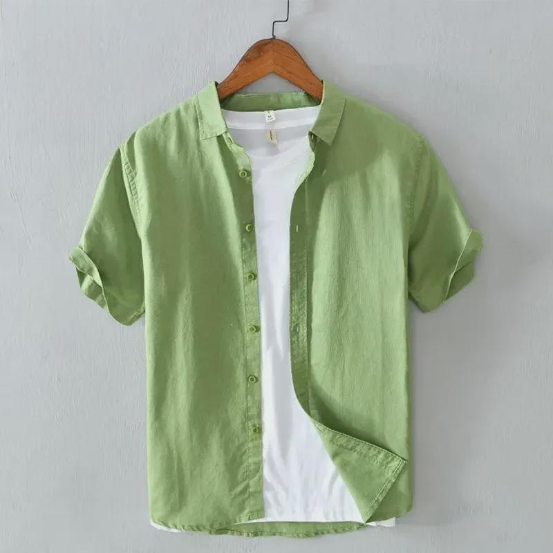 Chemise décontractée à manches courtes en coton et lin pour homme, style japonais