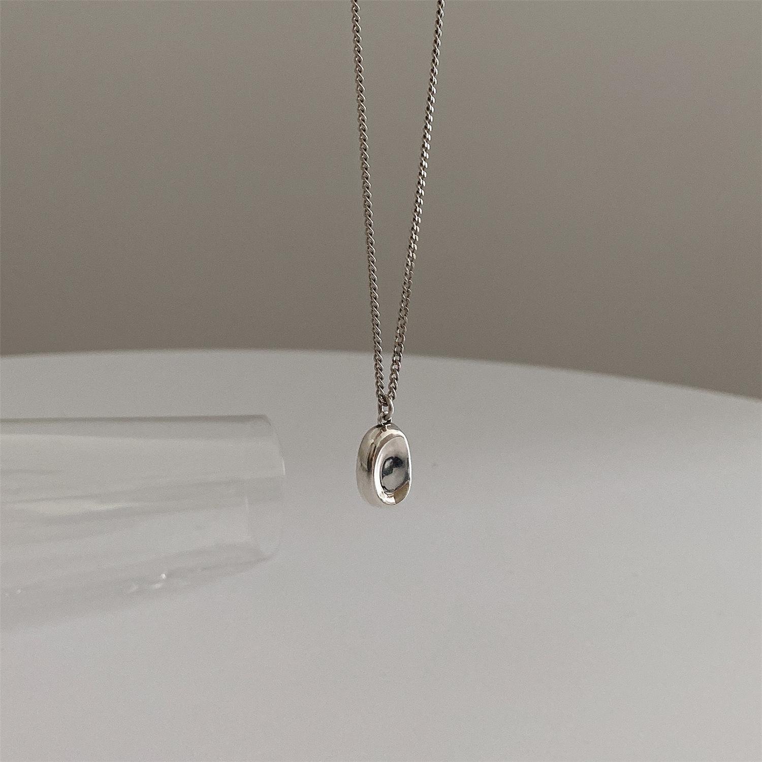 S925 Sterling Silver Small Lentil Pendant Necklace - Women s High-End Minimalist Clavicle Chain 925 Sterling Silver