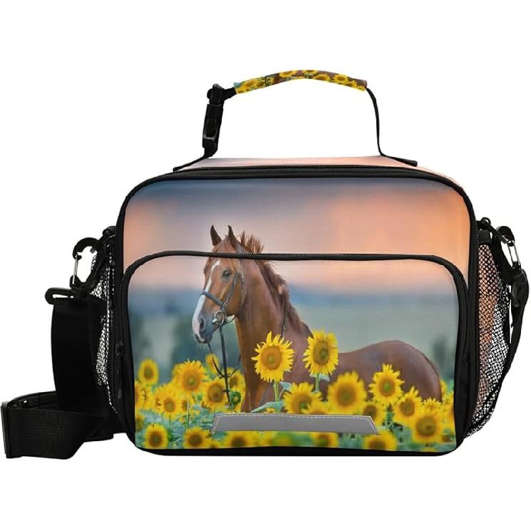 Dinosaur Animal Print Yellow Lunch Box Boys, Lunch Bag for Kids School Insulated Tote Bag Cooler Tote with Adjustable Shoulder Strap for Girls