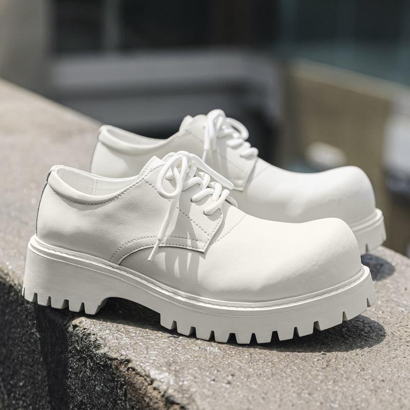 Fashion Men's Casual Leather Derby Shoes Trendy Youth Mens Lace-up Thick Sole Heightened Shoe 1026