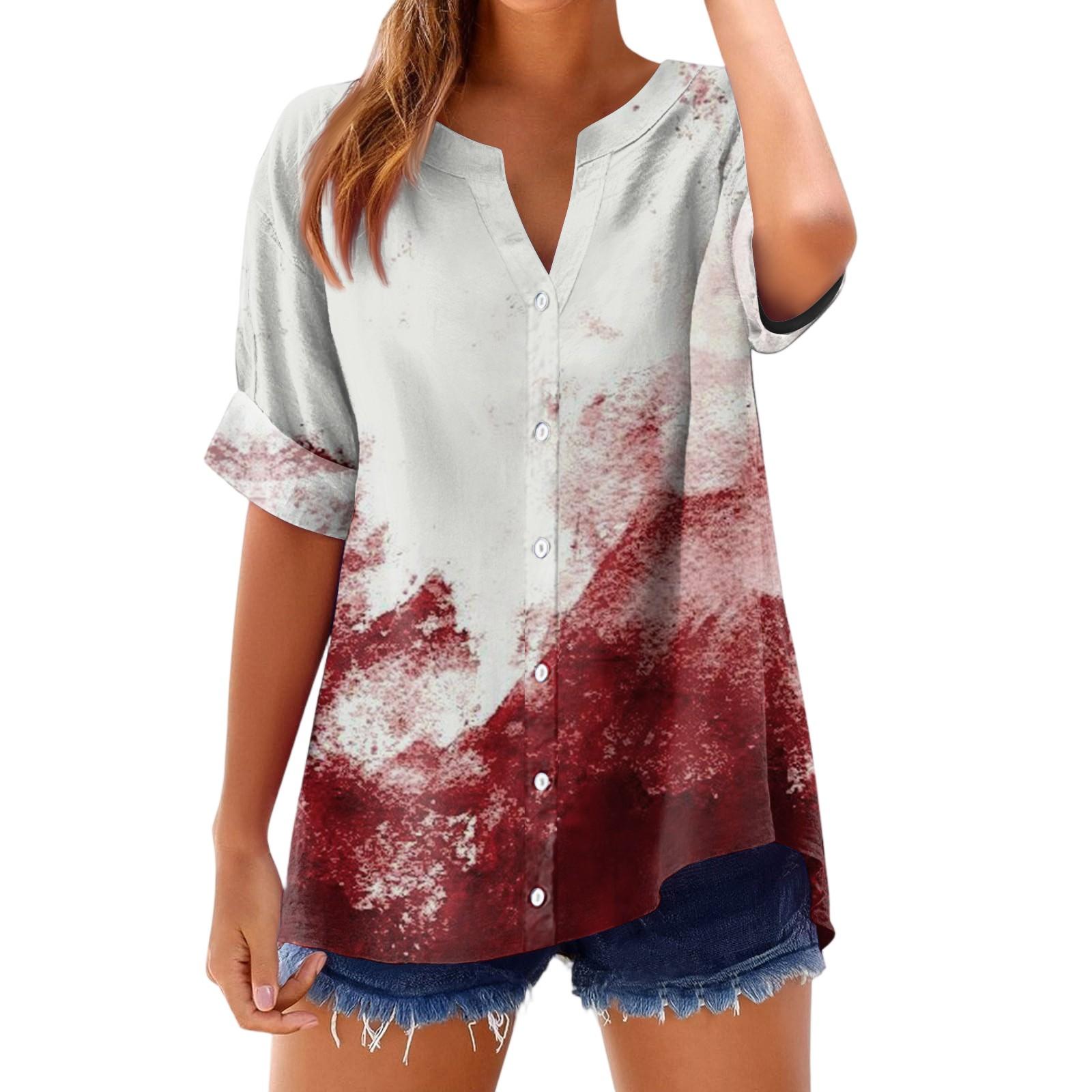 

Женская модная, повседневная, удобная, свободного кроя футболка с принтом на Хэллоуин XL винный