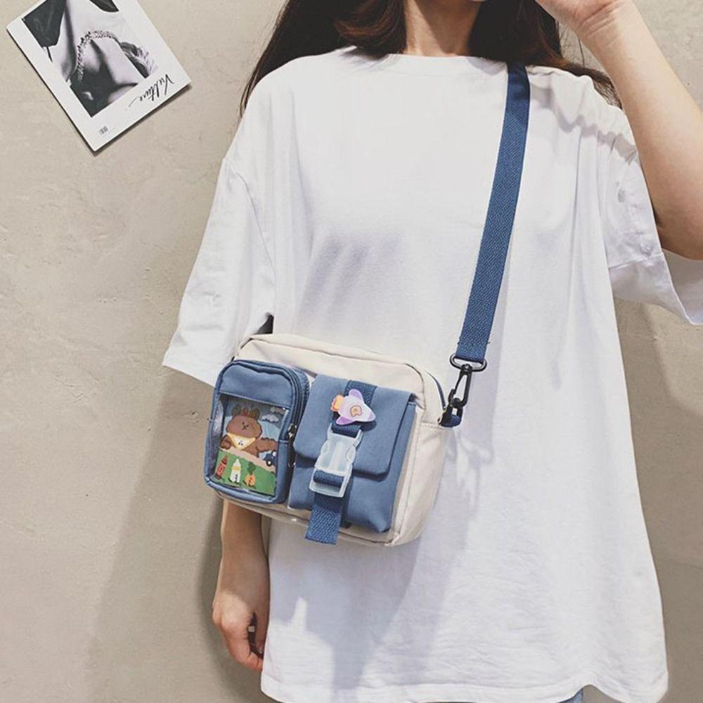 Pocket Transparent Shoulder Bag PVC Student Crossbody Bag Cute Harajuku Small Square Bag  Girls