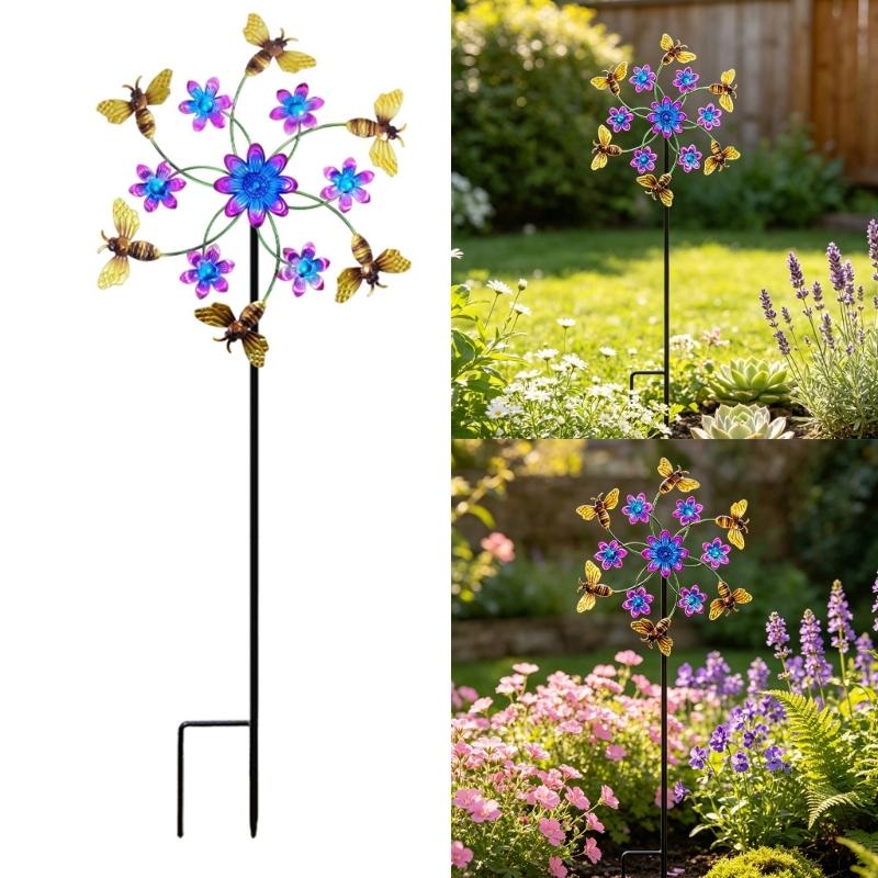 Garden Wind Wheel Stake Metal Yard Display Flower Garden Spinner Stake with Iron Frame for Lawn, Entry Side, and Home Garden Placement