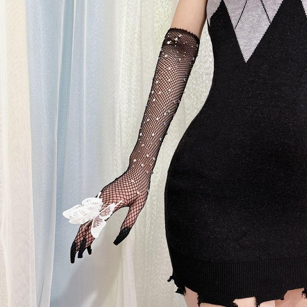 Flash  Driving Mittens Sunscreen Bridal Gloves Rhinestones Gloves Mesh Gloves Tulle Mittens