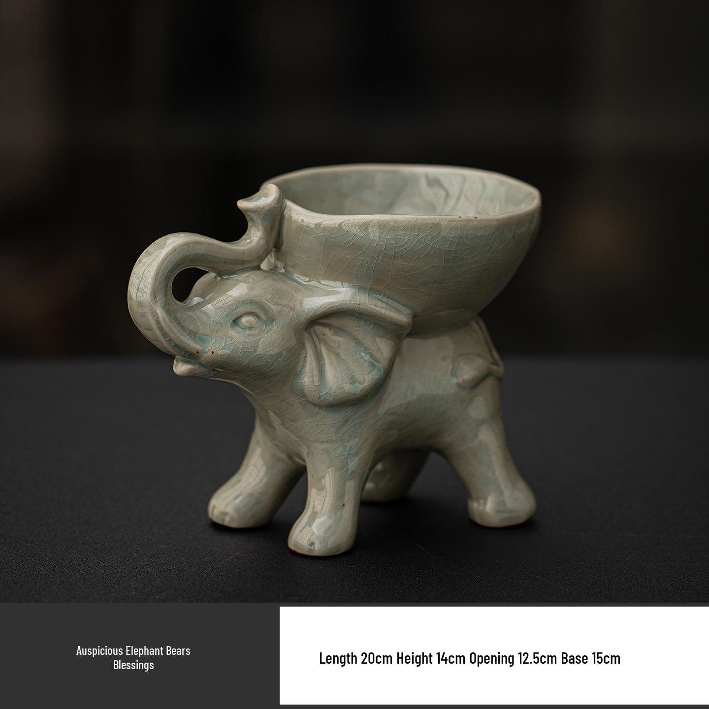 

Luxury Ceramic Ge Ware Elephant Storage Tray - Living Room Ornament & Key Holder Housewarming Gift