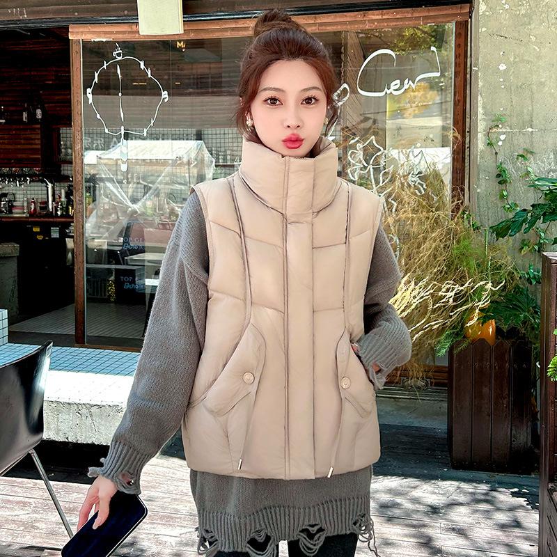 Nová dámská lehká vesta bez rukávů se stojáčkem, kvalitní bunda, jednobarevná, zateplená, teplá, sportovní, volnočasová, volná bavlněná bunda