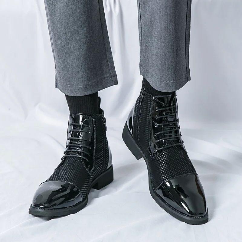 Elegant Man Dress Boots High Top Pointed Toe Shoes Men's Formal Shoes Comfortable Zipper Men Black Ankle Boots Botines Hombre