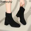 Autumn Winter Vintage Women Thick Heel Ankle Boots Street Style Square Toe Party Short Botas Mujer