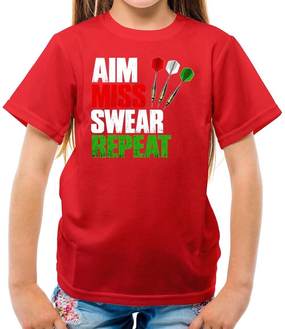 Aim Miss Swear Repeat - Kids T-Shirt - 180 Darts Love Funny Fathers Day Luke 160