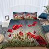 Red Floral Duvet Cover Poppy Flowers Print Comforter Cover for Girls Teens Flower Bedding Set Botanical Branches Bedspread Cover