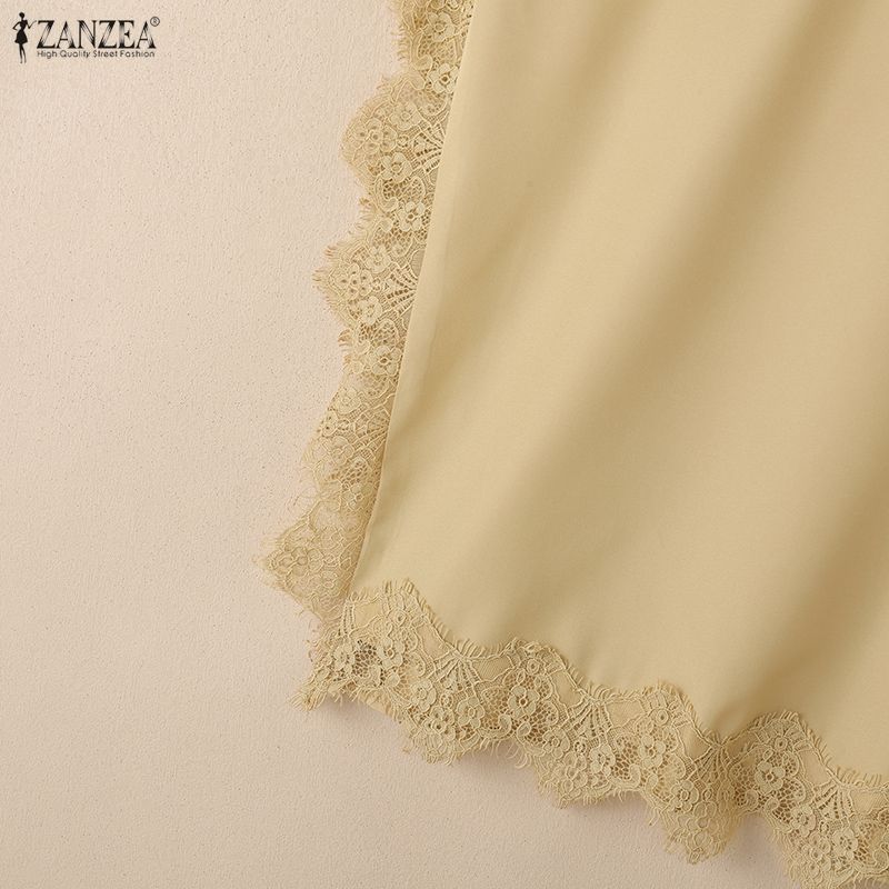 ZANZEA Women Elegant Lace Splice Vest Tops Summer Loose Casual Sleeveless Camisoles