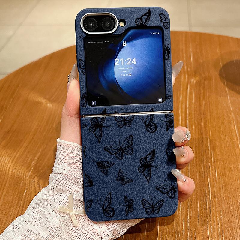 Butterfly Print Leather Texture TPU Magnetic Case For Magsafe For Samsung Galaxy Z Flip 6 5 4 3 Flip4 Flip5 Flip6 Folding Cover