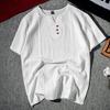 Men's Summer Breathable Beige Henley Neck Short Sleeve Shirt