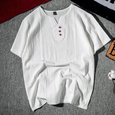 Men's Summer Breathable Beige Henley Neck Short Sleeve Shirt