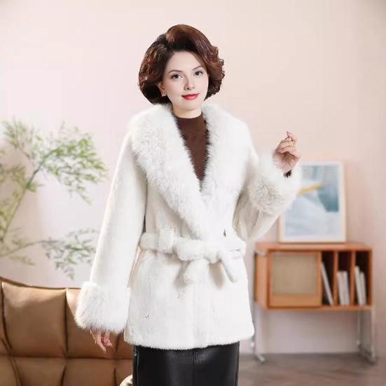 Women's Furry Coat with Faux Fur Collar And Cuff Winter Warm Belted Fuzzy Jacket Long Sleeve Open Front Fluffy Outerwear