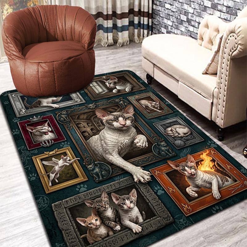 Cats Art Pattern Rug Floor Mat for Living Room or Bedroom Soft and Comfortable Carpet a Gift for Birthday and Holiday.