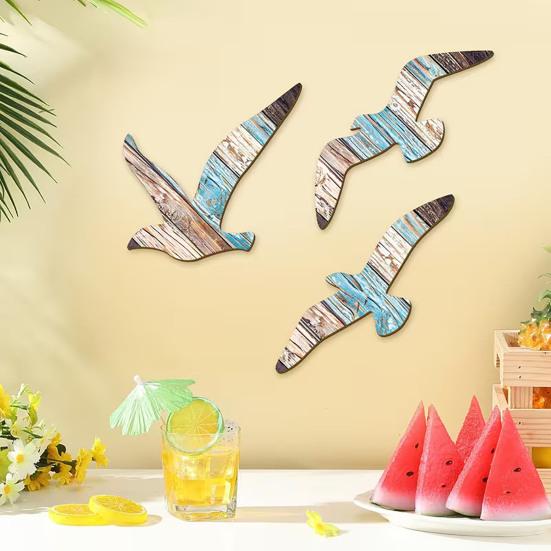 3 Stück Möwen Wanddeko Holz Fliegende Seevögel Wandbehang Schild Nautisches Thema Strand Küsten Wandkunst Vintage Ozean Skulptur für Zuhause Badezimmer