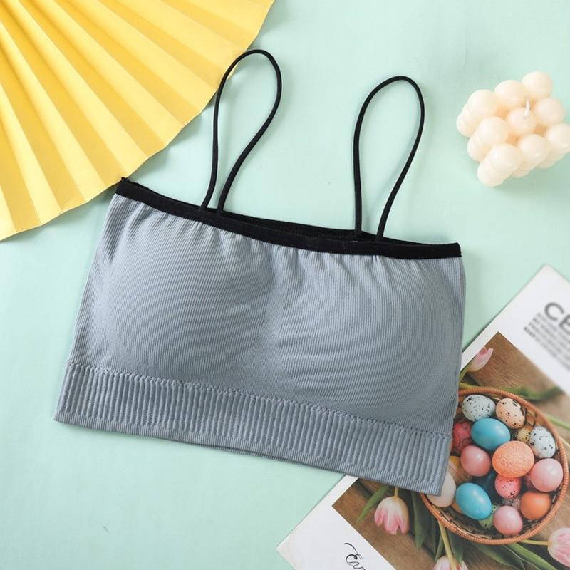 

Корейский женский цветной контрастный подушечка для груди, красивый спортивный бюстгальтер с открытым пупком сзади One Size