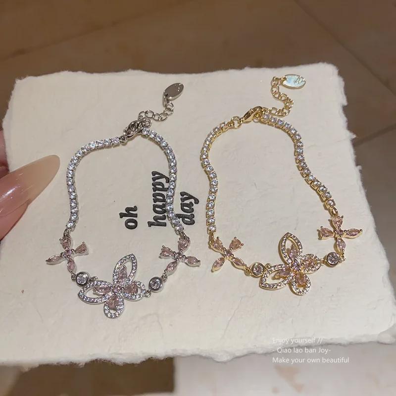 Brățară în stil coreean cu flori de fluture din zircon strălucitoare - bijuterii elegante