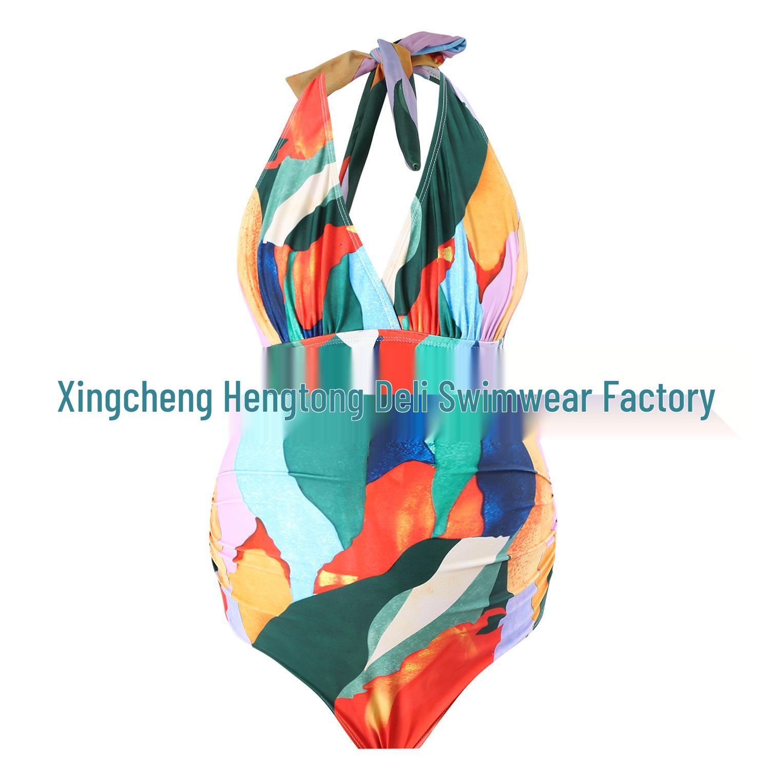 

Maternity One-Piece Printed Halter Bikini: Low-Cut & Backless Swimsuit XL світло-зелений колір